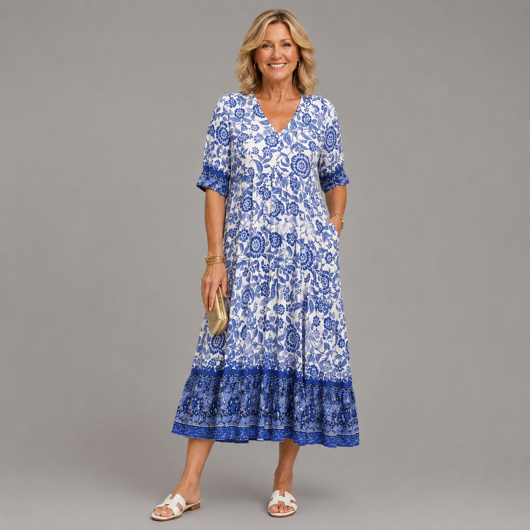 Keisha | Graceful V-Neck Floral Dress