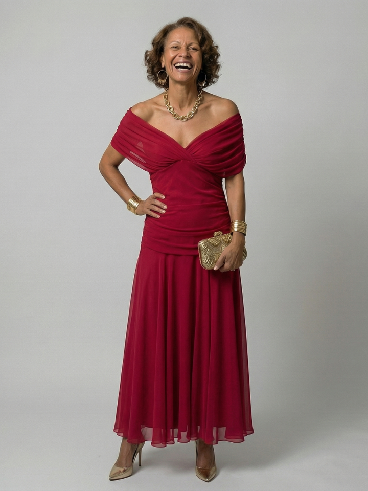 Calen | Off Shoulder Flowing Midi Dress