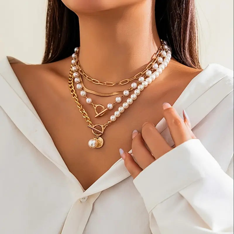 Vintage pärl- och guldormkedja halsband set
