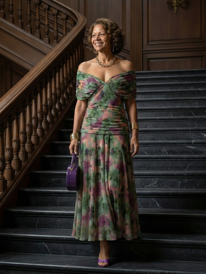 Calen | Off Shoulder Flowing Midi Dress