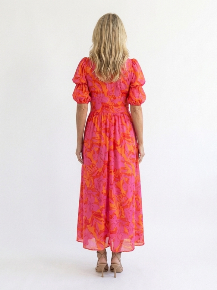 Willow | Floral V-Neck Puff Sleeve Midi Dress