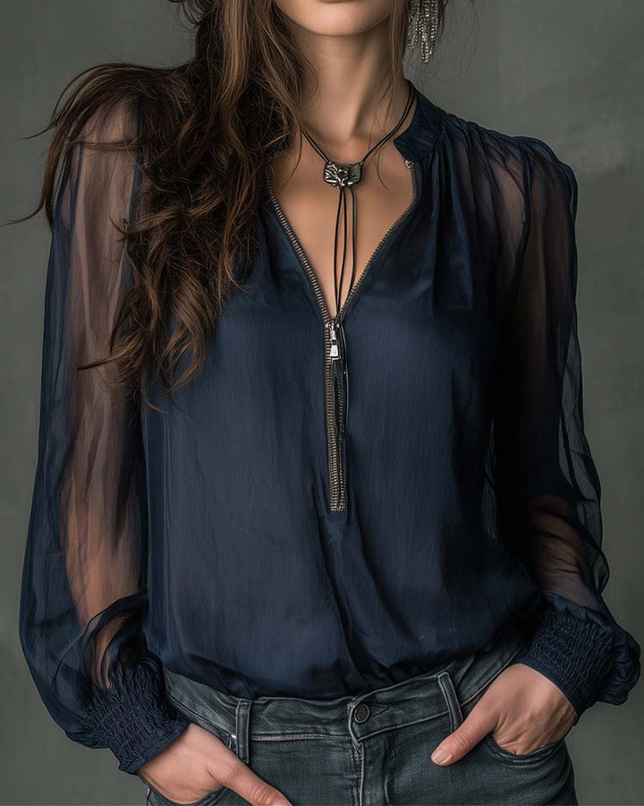 Helen | Half-Zip Knitted Long-Sleeved Blouse