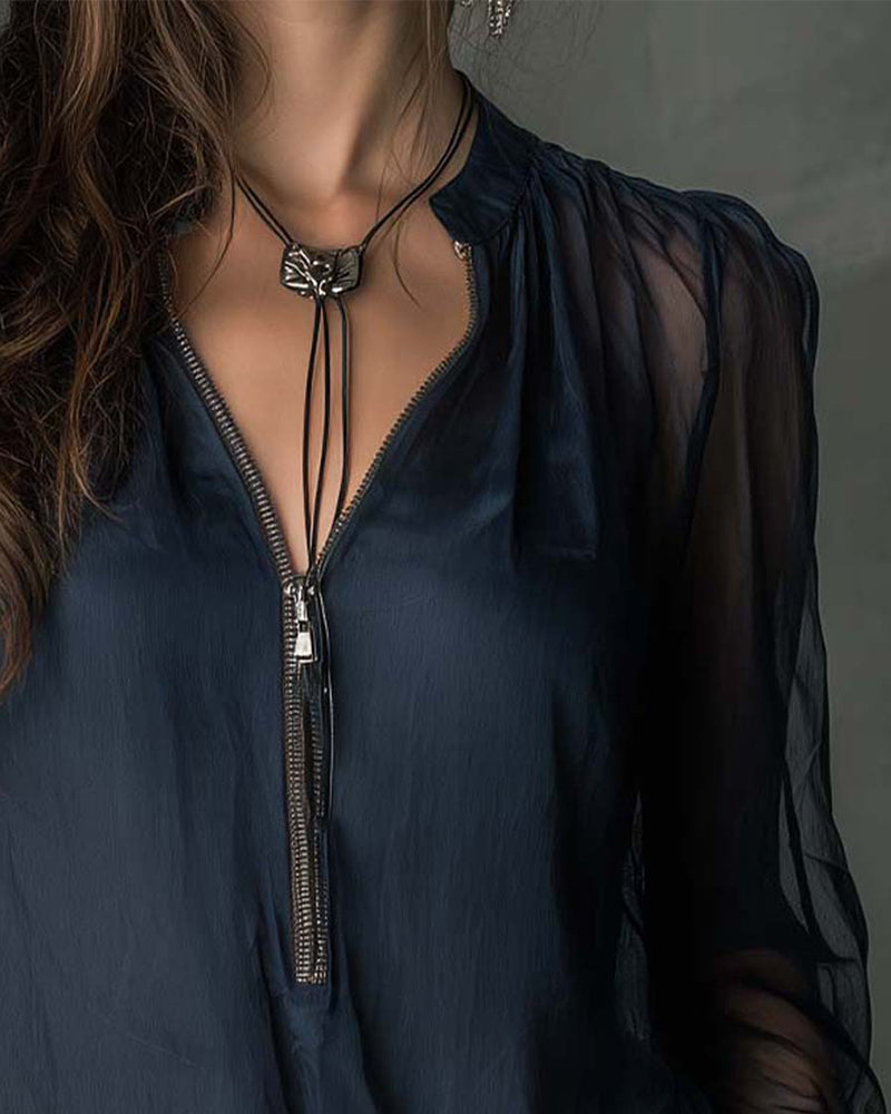 Helen | Half-Zip Knitted Long-Sleeved Blouse