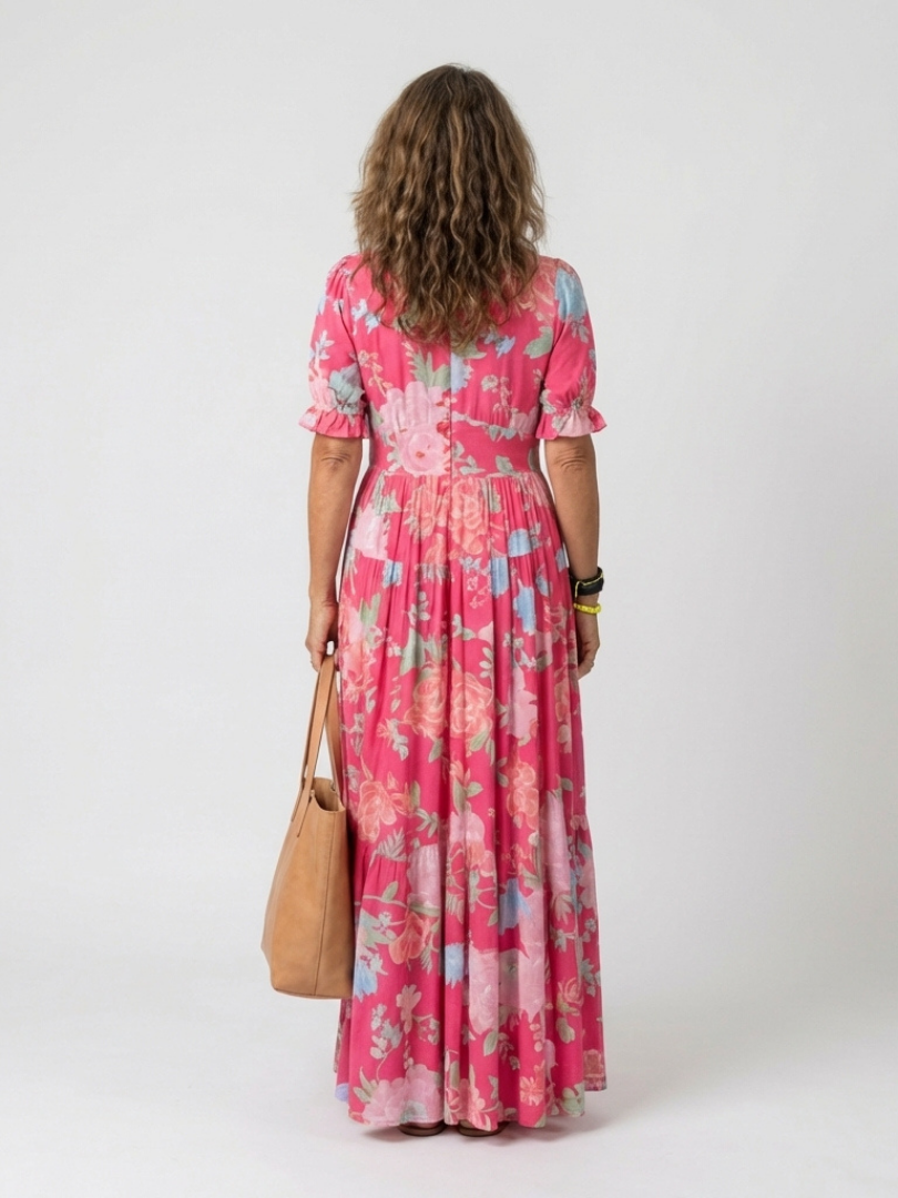 Ione | Short-Sleeve V-Neck Floral Midi Dress