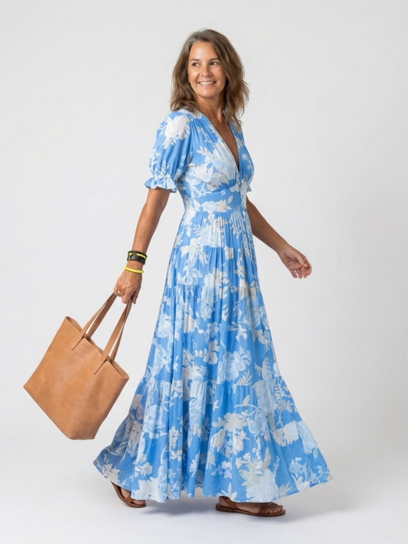 Ione | Short-Sleeve V-Neck Floral Midi Dress