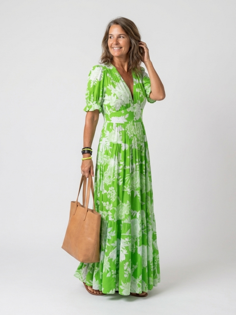 Ione | Short-Sleeve V-Neck Floral Midi Dress