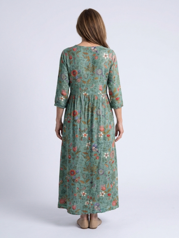 Marina | Floral V-Neck Three-Quarter Sleeve Maxi Dress