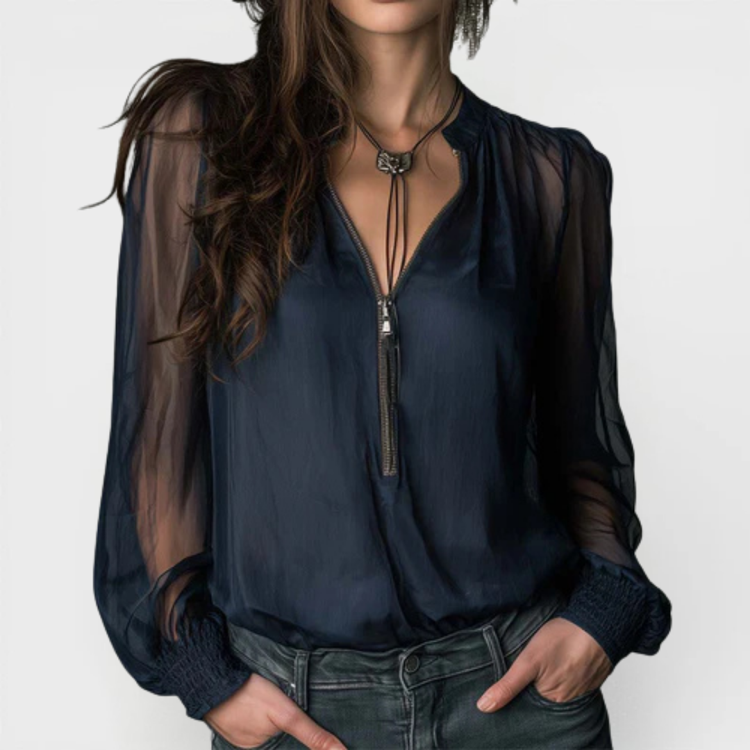 Helen | Half-Zip Knitted Long-Sleeved Blouse