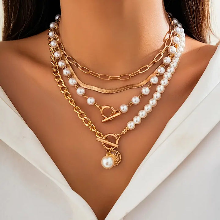 Vintage pärl- och guldormkedja halsband set